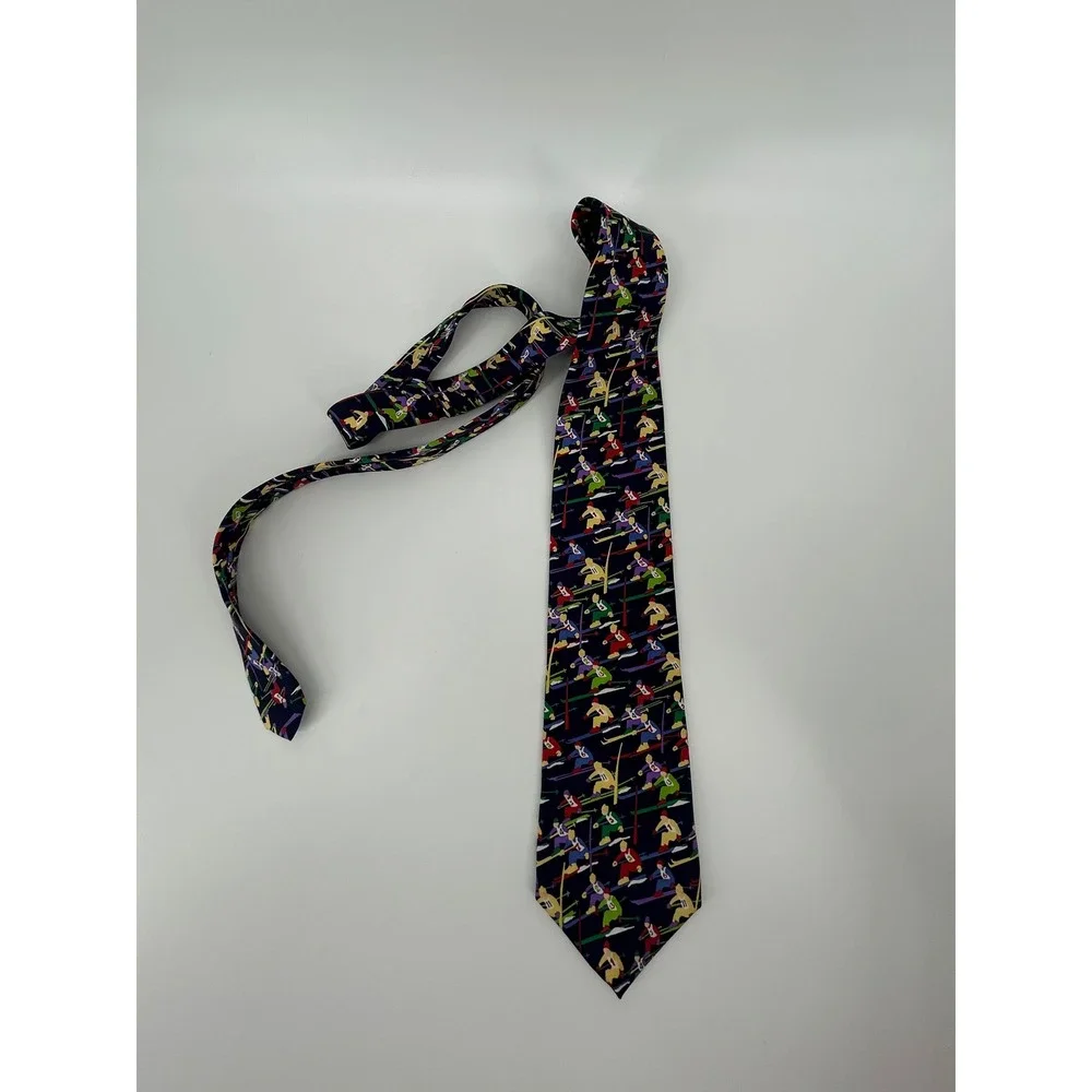 Alynn Neckwear Vintage Slalom Skiing Silk Tie Navy Blue Men's Novelty Necktie